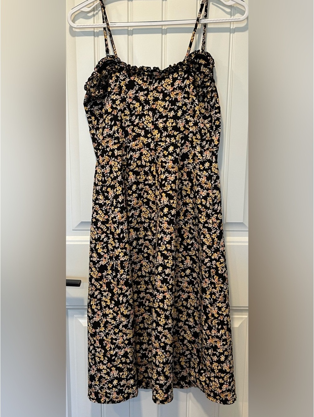 Fall colored slip dress  Black with orange and yellow flowers. Size small [COPY]